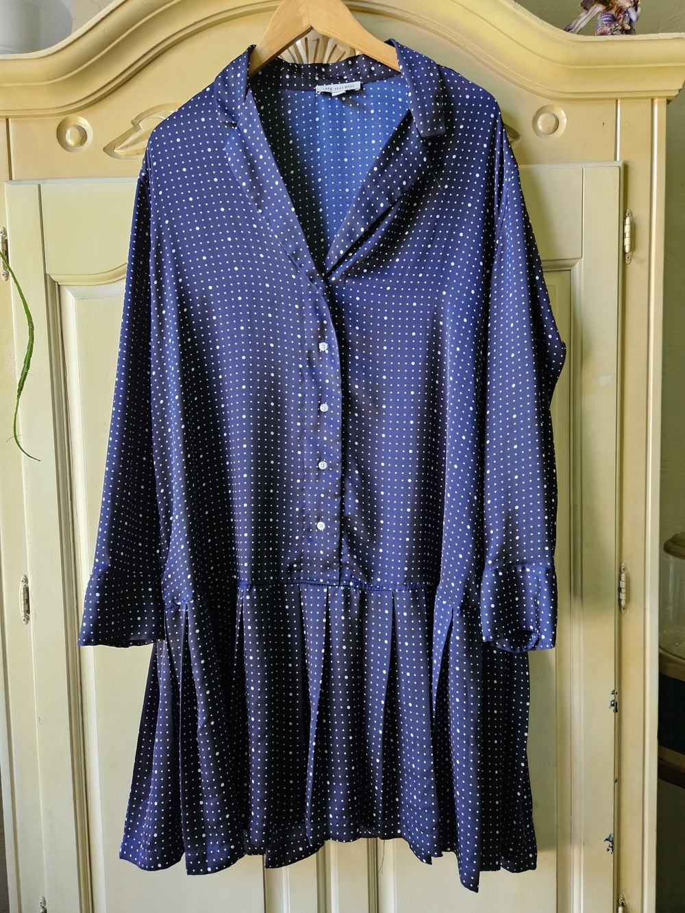 Polka Dot Navy Button-Down Long Sleeve Dress